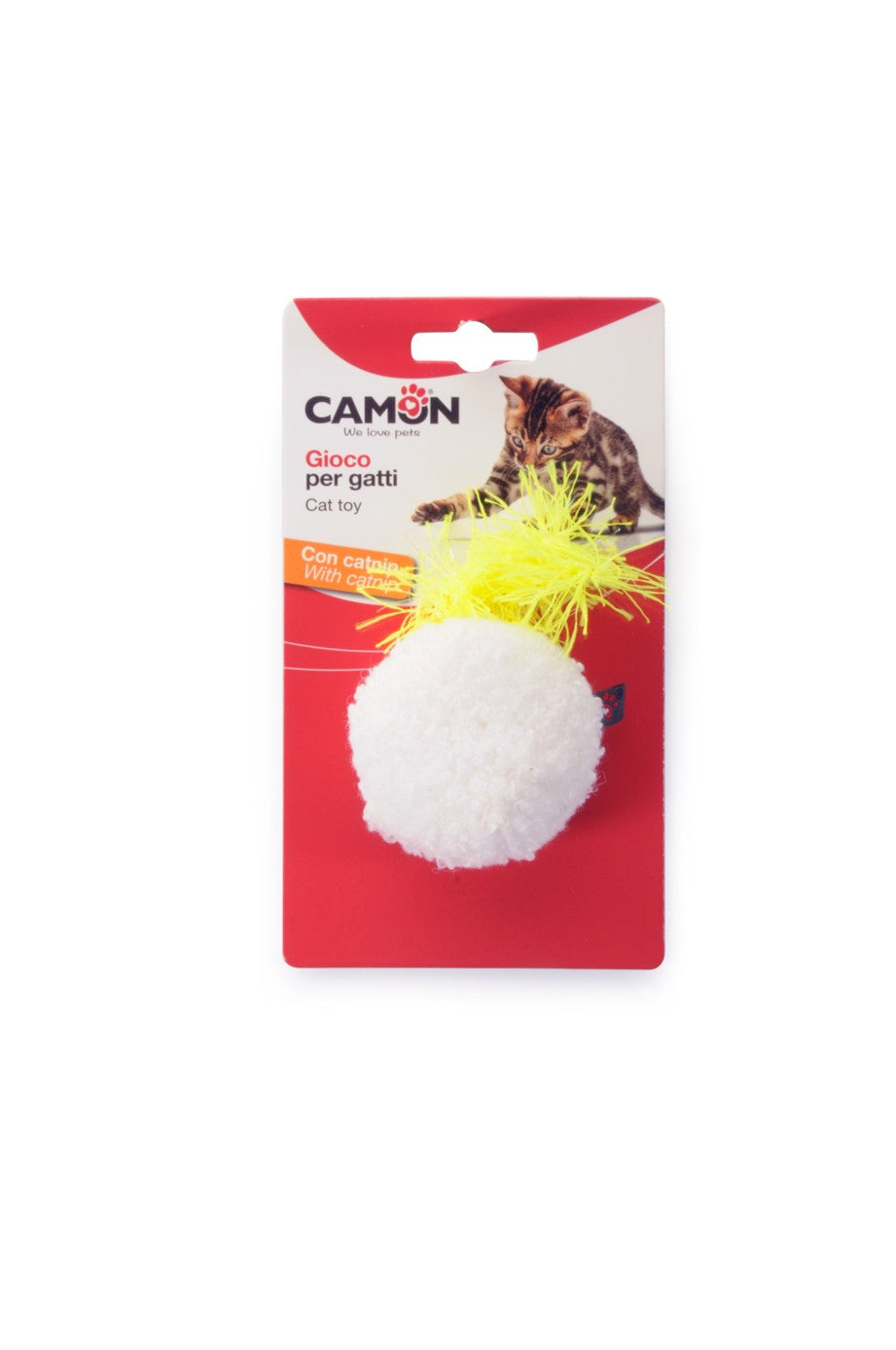 Gioco Camon per gatti pallina in poliestere con piuma e catnip 12 cm, colore assortito Gioco Camon per gatti pallina in poliestere con piuma e catnip 12 cm, colore assortito